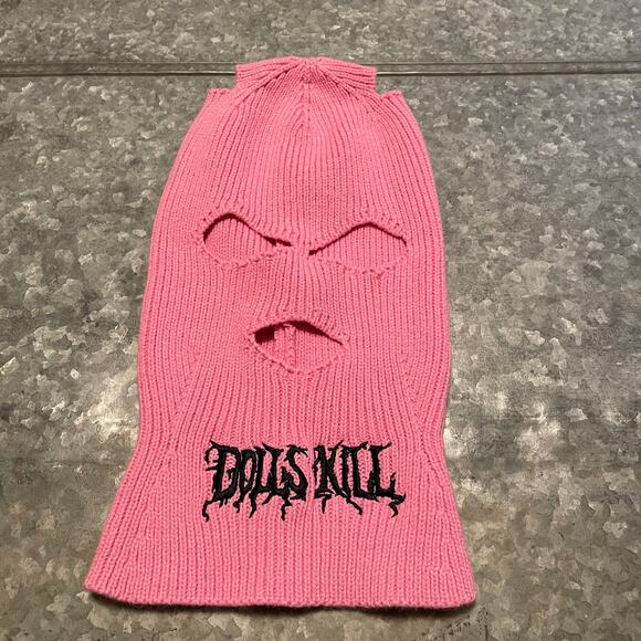 Dolls Kill Ski Mask Beanie Knit Hat Pink Balaclava Pig Tails Embroidered Goth - Picture 2 of 8
